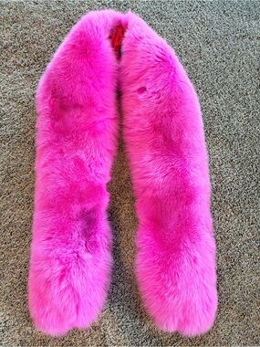 Saga Furs Fluorescent Pink Shadow Fox Fur Handmade Shoulder Wrap Scarf Boa Stole